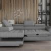 Coltar SELVA L, sezlong stanga, stofa albastra - Palladium 14, 263x97/223x75/95 cm, extensibil, lada, tetiere reglabile